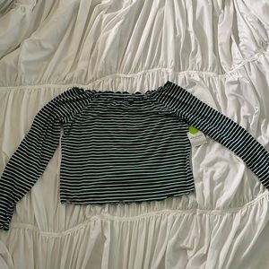 Green and white striped off the shoulder top
